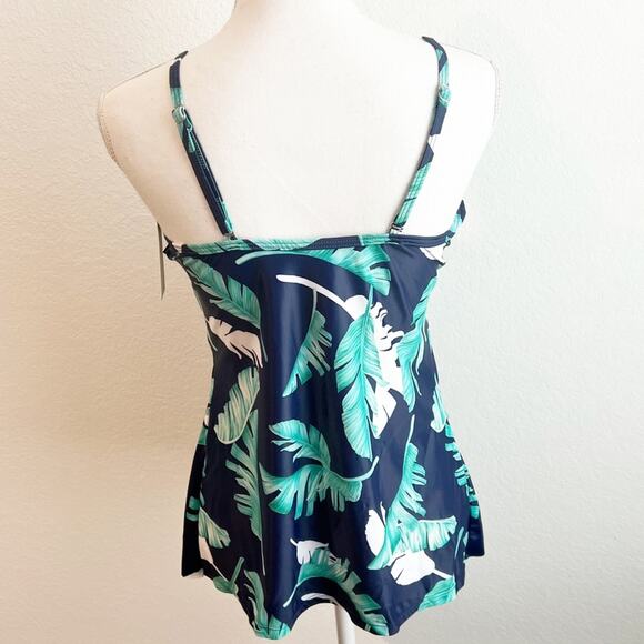 HOLIPICK GREEN BLUE LEAF PRINT WOMEN SWIMMING TANKINI SIZE LARGE BRAND NEW - Picture 5 of 5